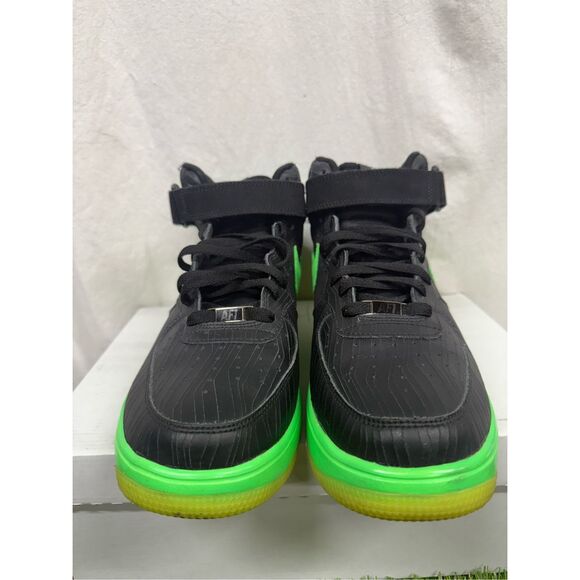 Sz 10 - Nike Lunar Force 1 Leather Black Green neon LTHR (555089-004) - Picture 4 of 8